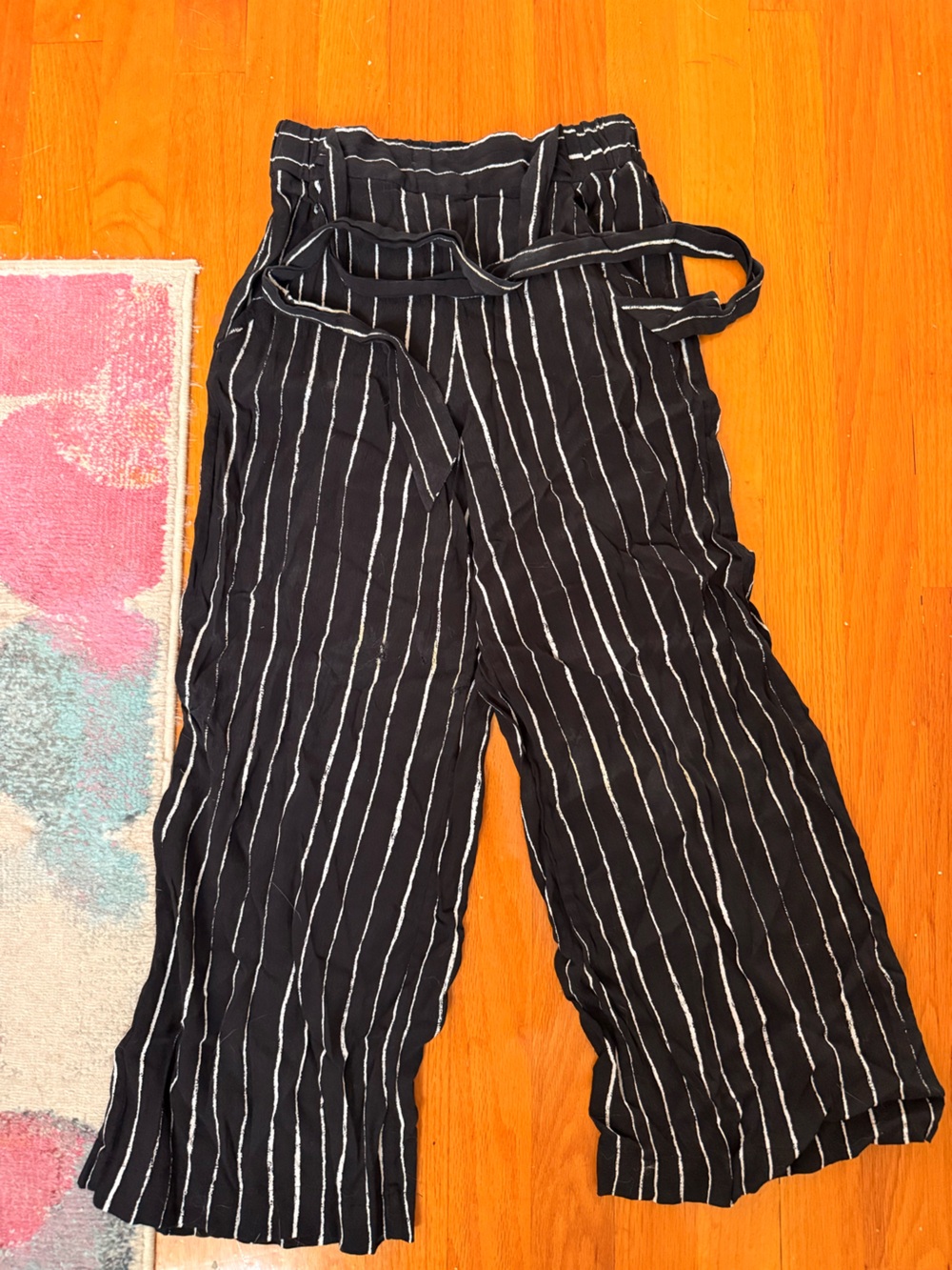 Wilfred Black Wide-Leg Pinstripe Pants